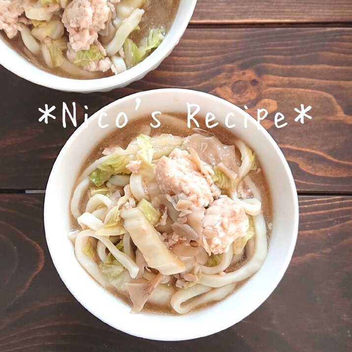 鶏ひき肉と白菜のレンチンうどん